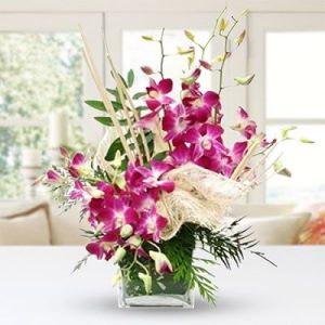10 Purple Orchids In Vase