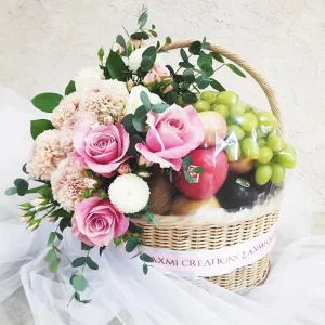 Pink Flowers And Fruits Basket