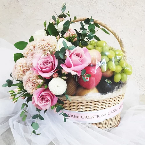 Pink Flowers and Fruits Basket