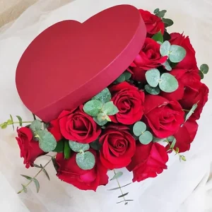Red Roses In Heart Box