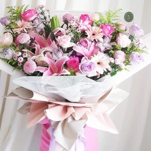 Pink Rose And Lily Hand Bouquet