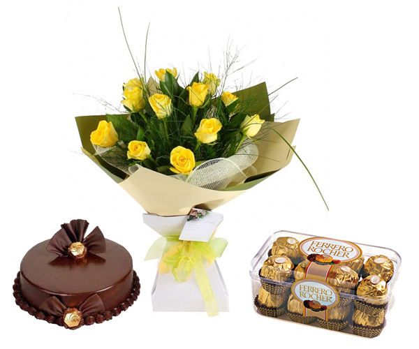 Yellow Roses With Cake N Chocolate For Dad (India Only)